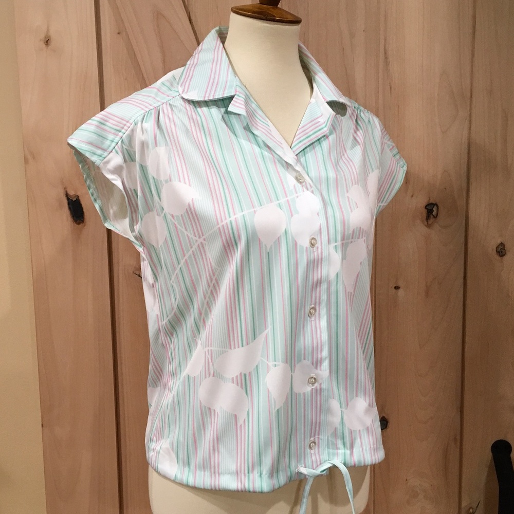 Vintage Floral Stripe Button Up Blouse Large